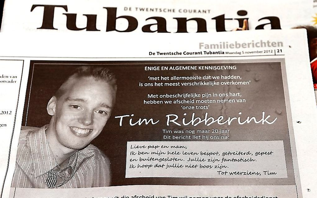 Overlijdensadvertentie Tim. Foto ANP