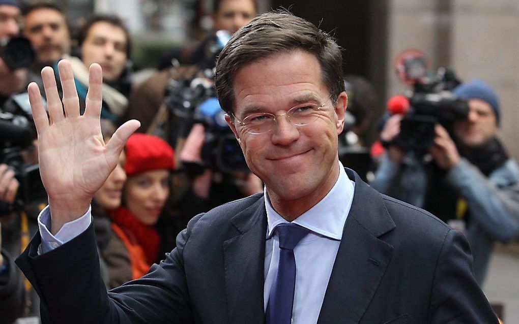 Premier Rutte donderdag bij aankomst in Brussel. Foto EPA