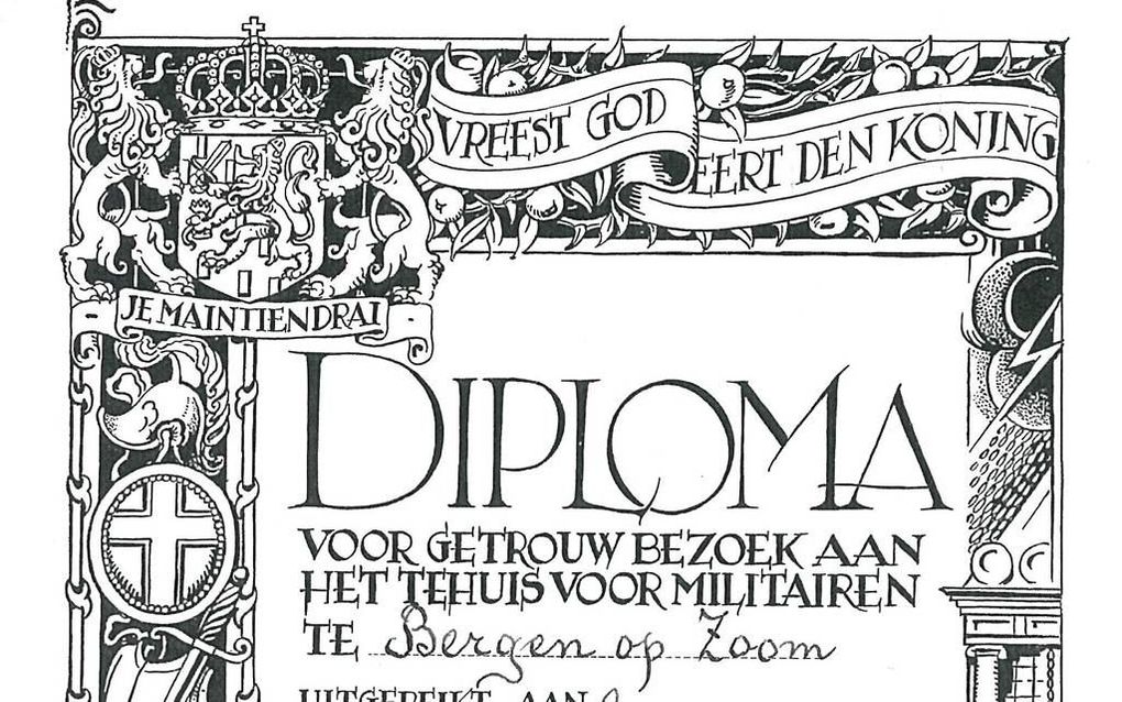 Diploma van het christelijke tehuis voor militairen. Foto RD