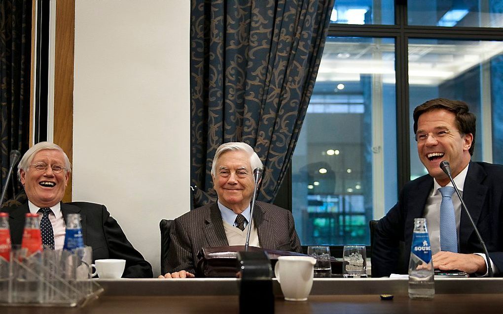 VVD-coryfeeën Hans Wiegel, Frits Bolkestein en minister-president Mark Rutte. Foto ANP