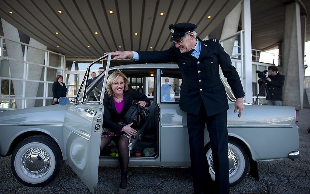 Minister Jet Bussemaker van Cultuur komt aan voor de bekendmaking van de selectie van rijksmonumenten uit de periode 1959-1965 in het Evoluon. Foto ANP