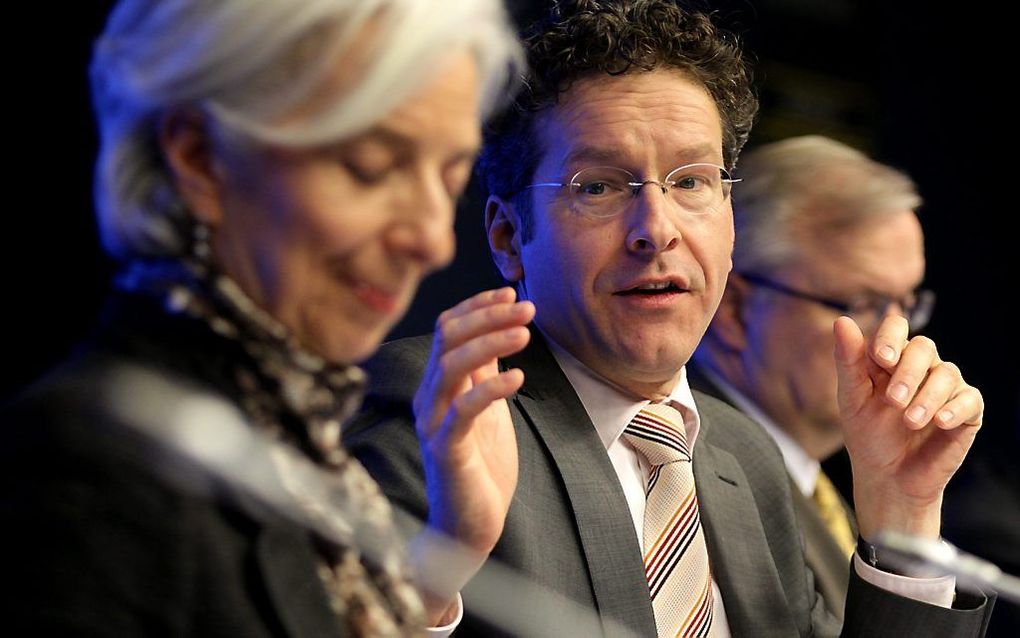 Lagarde (IMF), Dijsselbloem en Rehn. Foto EPA