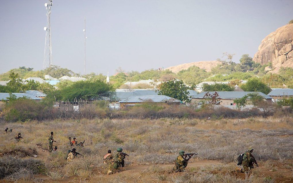 Legertroepen streden in februari in Somalië tegen de moslimorganisatie Al Shabaab. Foto EPA