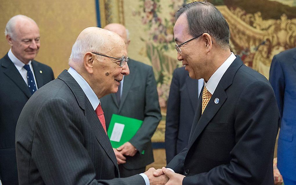 President Napolitano begroet Ban Ki-moon.  Foto EPA