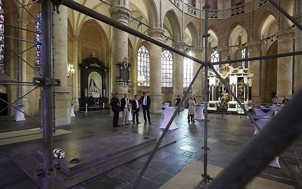 In de Nieuwe Kerk in Delft is woensdagmorgen het startsein gegeven voor de grote restauratie en uitbreiding van de kerk waarin zich ook de grafkelder van de koninklijke familie bevindt. Beeld ANP