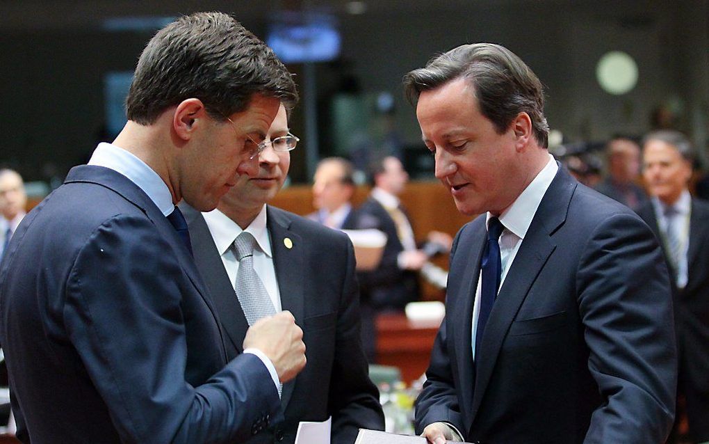 Premier Rutte (L) woensdag in Brussel. Foto EPA