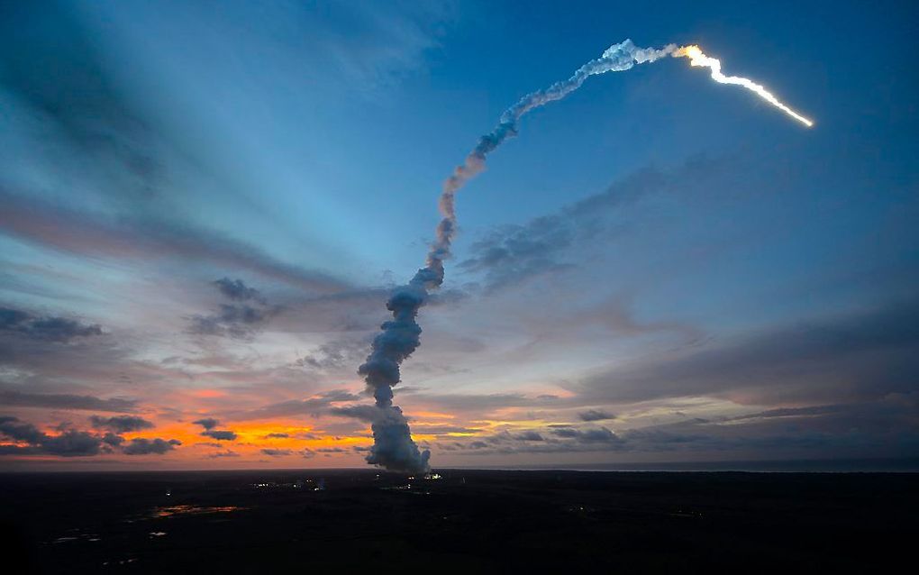 Lancering van de Albert Einstein vanaf de ruimtebasis Kourou in Frans-Guyana. Foto EPA