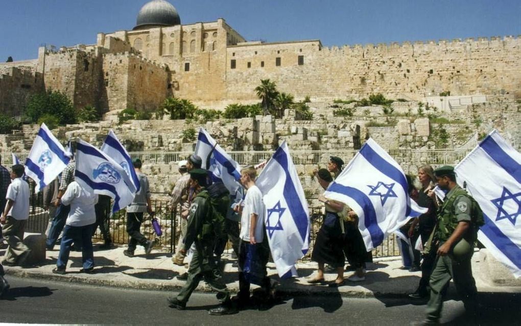 Joodse activisten houden een protestmars langs de Tempelberg in Jeruzalem. Foto Alfred Muller