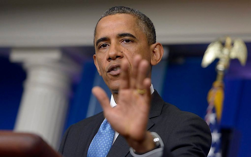 Obama vrijdag tijdens zijn onverwachte persoptreden. Foto EPA