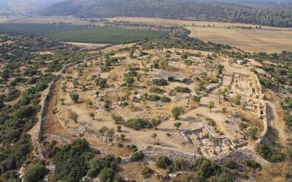 Luchtfoto van Khirbet Qeiyafa. Beeld Hebreeuwse Universiteit van Jeruzalem/Israëlische Oudheidkundige Dienst