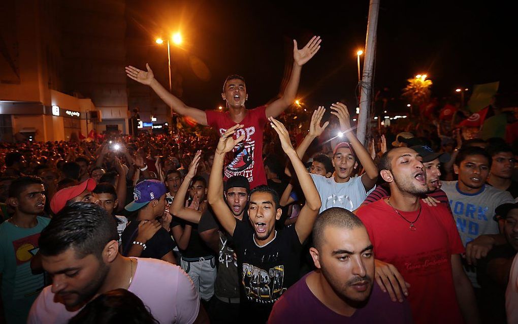 Demonstraties in Tunis, maandagavond. Foto EPA