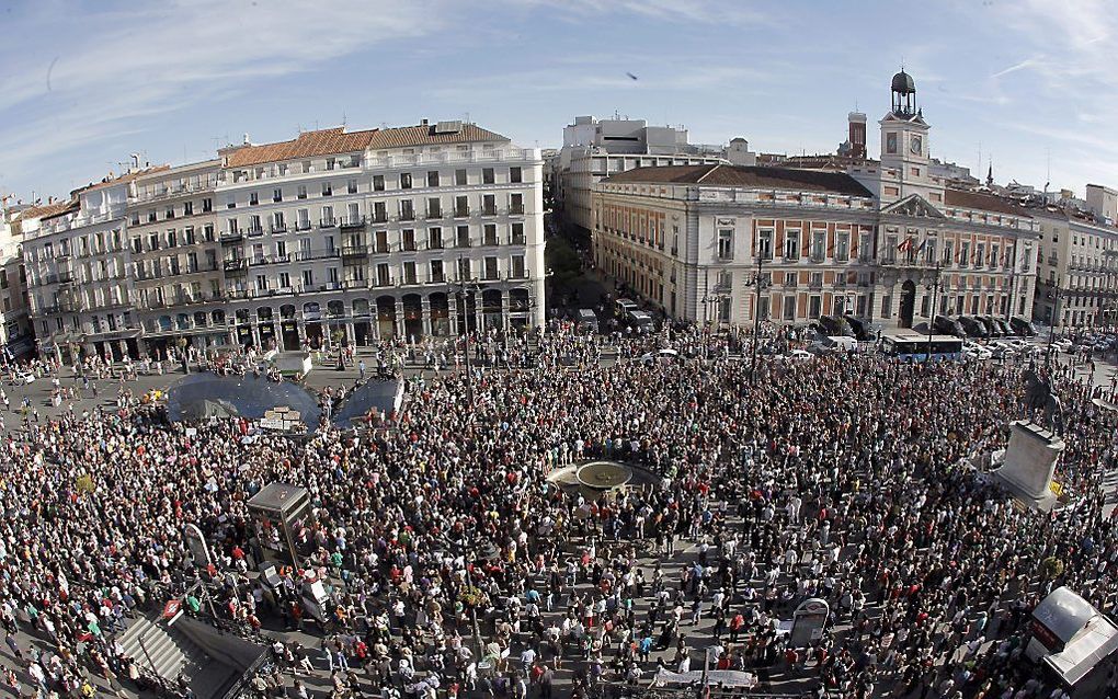 Protesten vorig jaar in Madrid om de hoge werkloosheid. Foto EPA