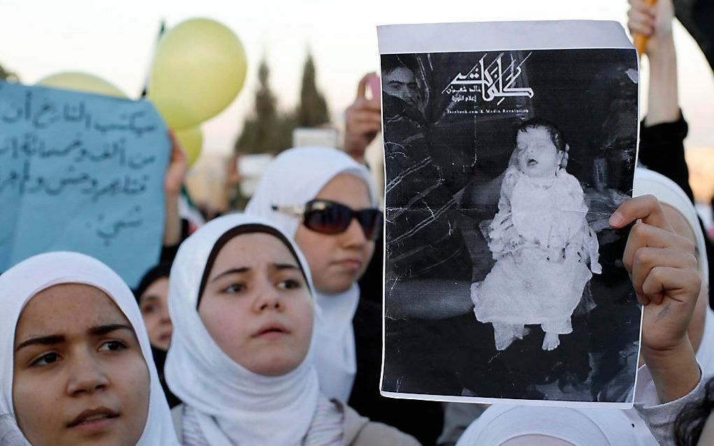 Protest in Jordanië tegen de gifgasaanval. Foto EPA