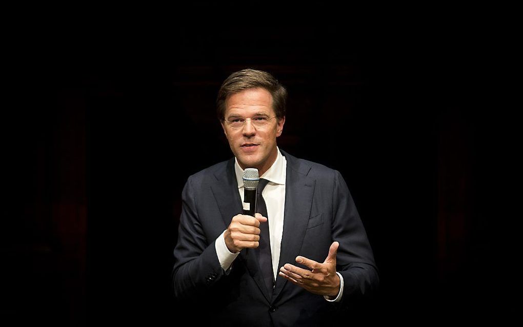 Premier Rutte tijdens zijn lezing. Foto ANP