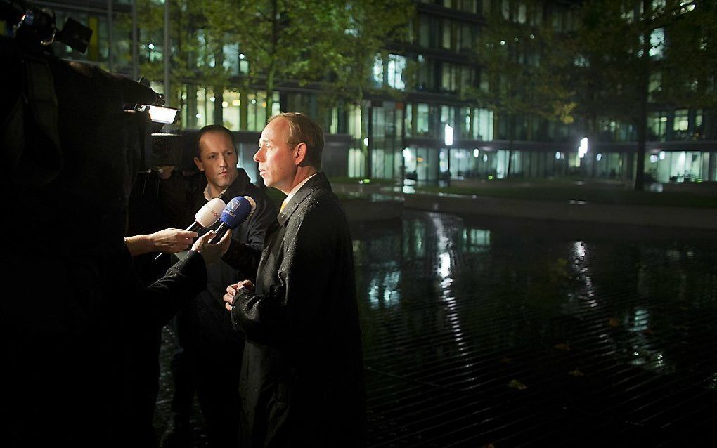 SGP-leider Kees van der Staaij bij het ministerie van Financiën. Foto ANP