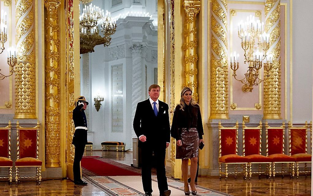 Koning Willem-Alexander en koningin Máxima zijn op bezoek in het Kremlin. beeld EPA