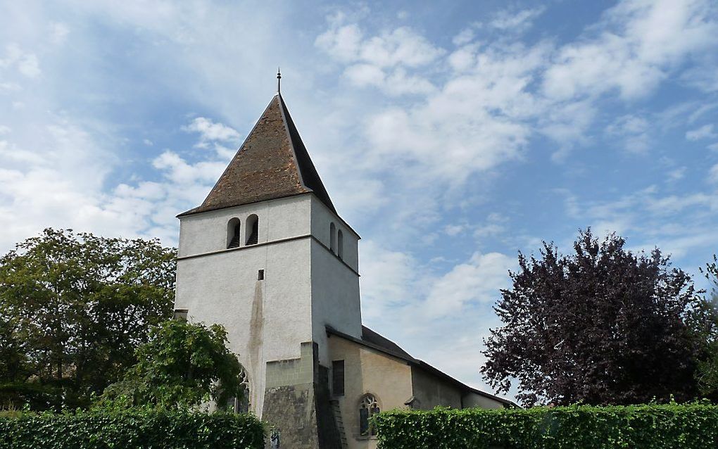 De Zwitserse kerk Église évangelique réformée du canton de Vaud (EERV) heeft besloten per 1 januari een viering voor homoparen in te stellen. Foto: een kerk van de EERV in Saint-Christophe de Commugny. Beeld Ji-Elle, Wikimedia