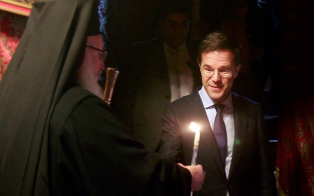 Premier Rutte in de Geboortekerk in Bethlehem. beeld EPA