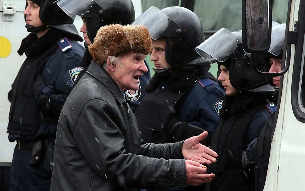 Protest, zaterdag in Kiev. beeld EPA