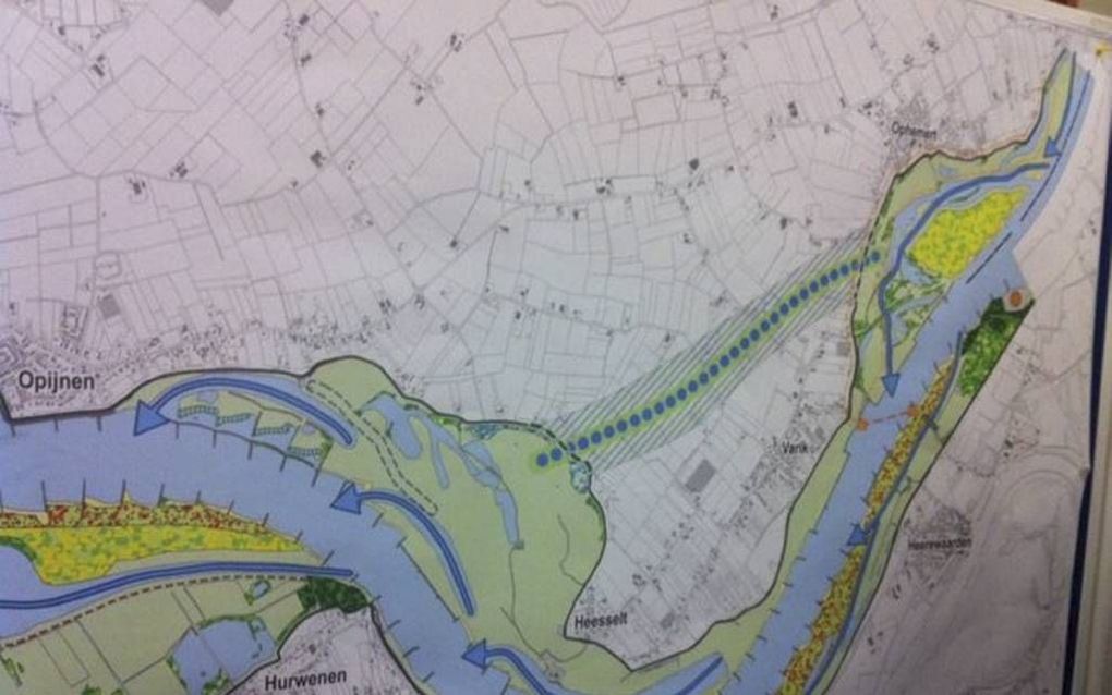 Een voorbeeld van hoe de bypass in de Waal bij Varik en Heesselt eruit zou kunnen te zien. beeld gemeente Neerijnen