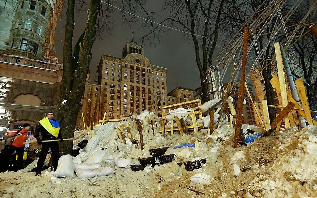 Barricades in Kiev, woensdagnacht. Foto EPA