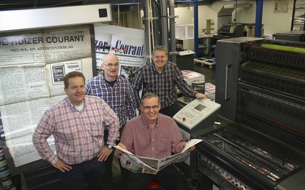 De broers Bout runnen de Huizer Courant. Herman, Jan, Gerrit en Bert (v.l.n.r.). beeld drukkerij Bout