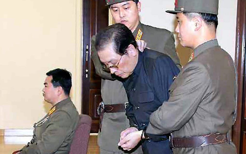 Jang Song-thaek, de oom van Kim Jong-un, in de rechtbank. Foto EPA