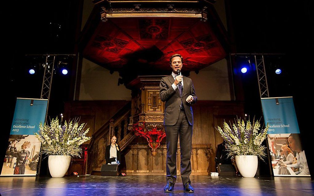 Premier Mark Rutte houdt in de Nieuwe Kerk in Den Haag een toespraak voor aanvang van de uitreiking predicaten Excellente Scholen. beeld ANP