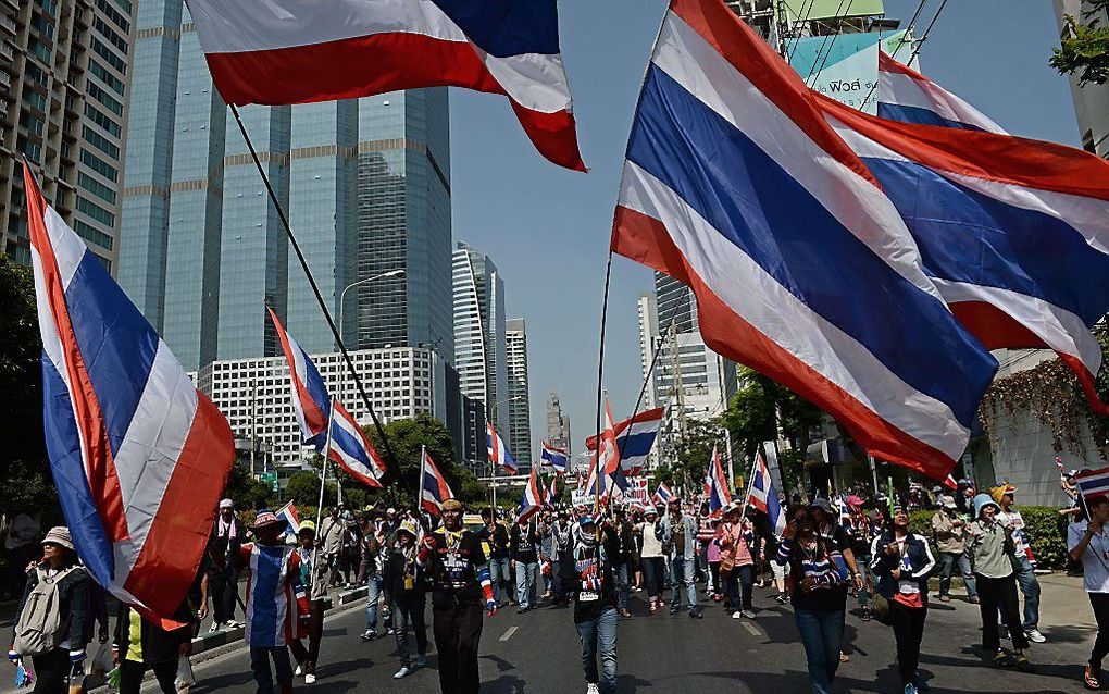 Protest tegen de regering in Bangkok. beeld AFP