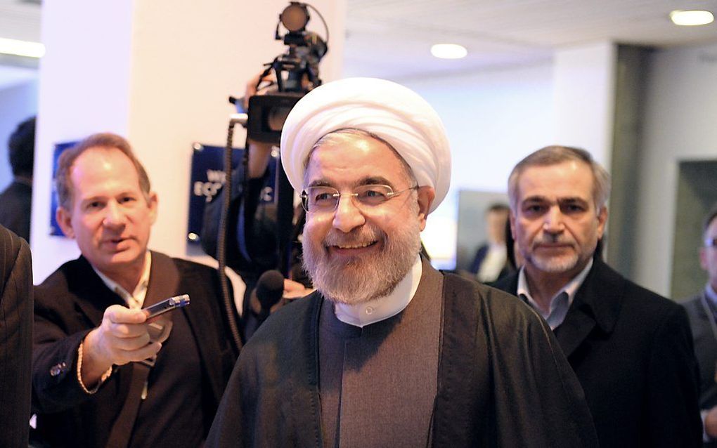 Rohani komt aan in Davos. Foto AFP