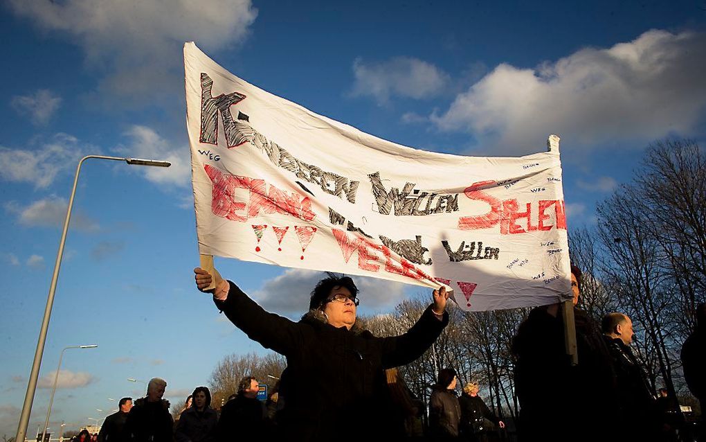 Protest in Leiden tegen de komst van Benno L. Beeld ANP