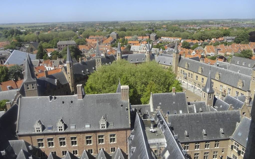 Uitzicht op zicht op het Middelburgs abdijcomplex met Provinciehuis en Roosevelt Academy. Foto RD