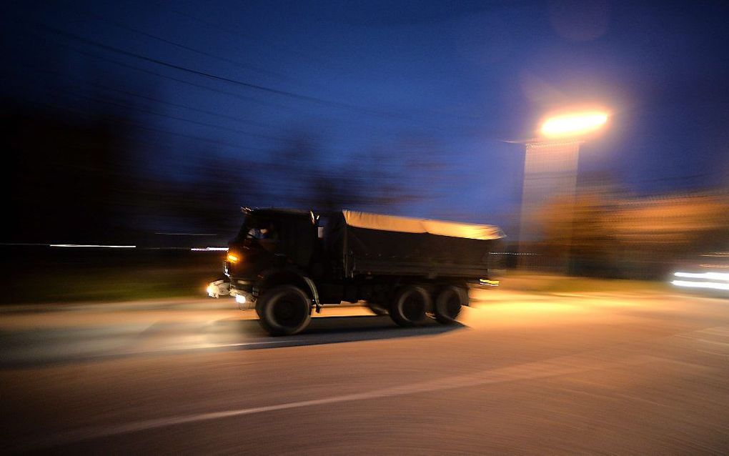 Een Russisch militair voertuig op de Krim. Foto AFP