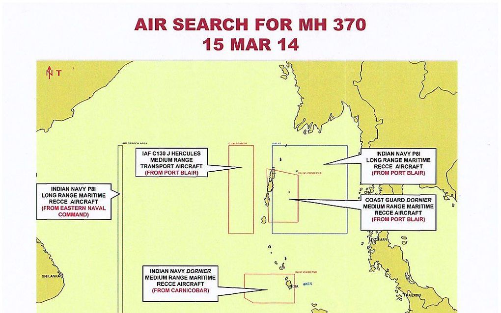 Zoektocht naar het vermiste toestel van Malaysia Airlines op de honderden onbewoonde eilanden in de Andamanse Zee. beeld EPA