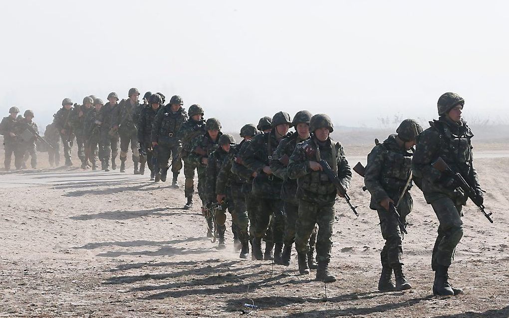 Oekraïense militairen op oefening. Foto EPA