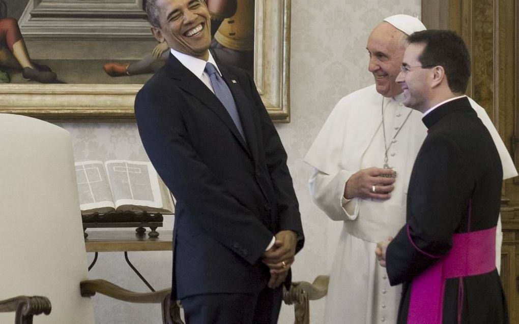 ROME. De ontmoeting tussen paus Fransiscus en de Amerikaanse president Obama donderdag verliep in een ontspannen sfeer. beeld AFP