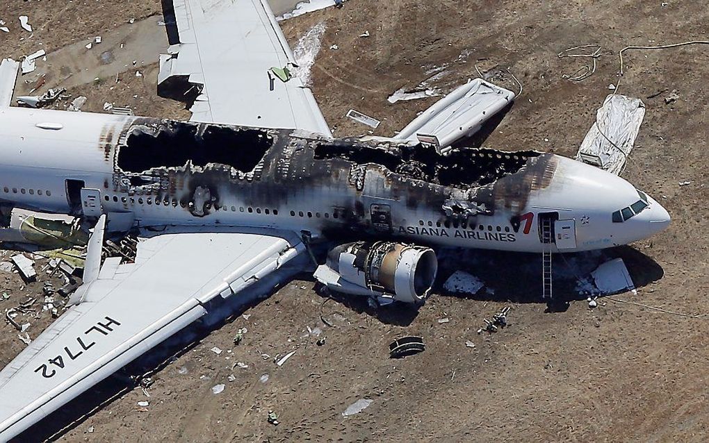 Ongeluk met een Boeing 777 op de luchthaven van San Francisco, juli 2013. beeld EPA