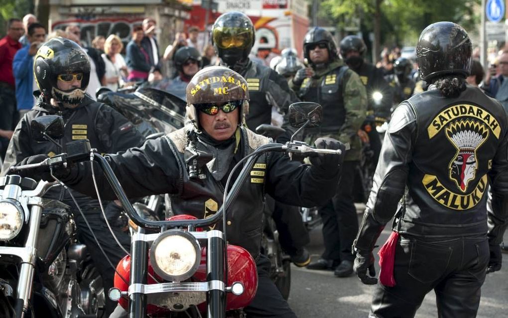 Mannen van motorclub Satudarah in Amsterdam. beeld ANP