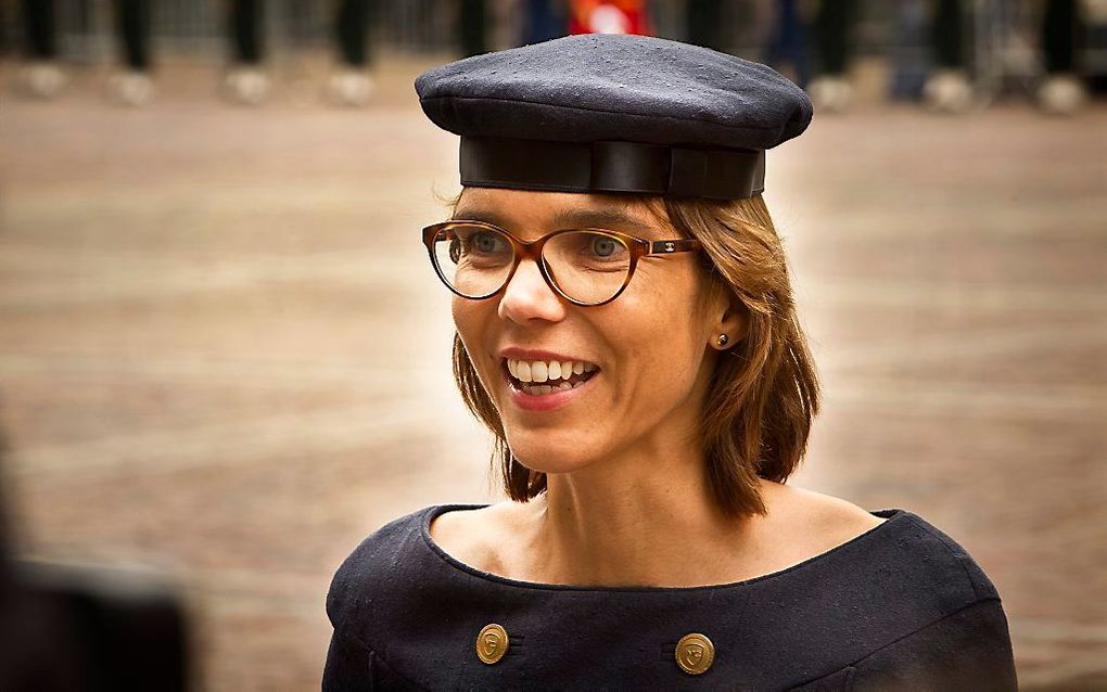 ChristenUnie-Kamerlid Dik-Faber droeg op Prinsjesdag 2013 een jurkje dat gemaakt is van materiaal afkomstig van gerecyclede marine-uniformen. beeld RD, Henk Visscher