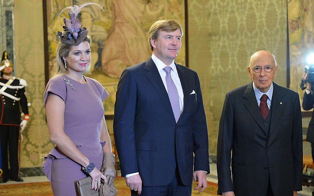 Koning Willem-Alexander en koningin Máxima bezoeken de Italiaanse president Napolitano, januari 2014. beeld AFP