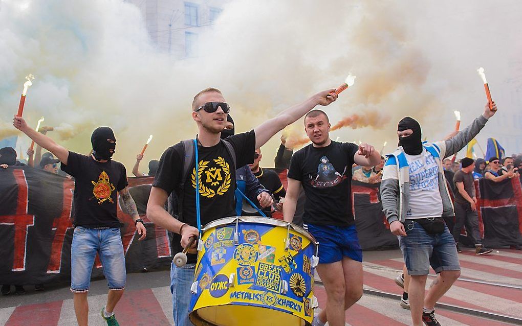 Pro-Oekraïens protest in Charkov. beeld EPA