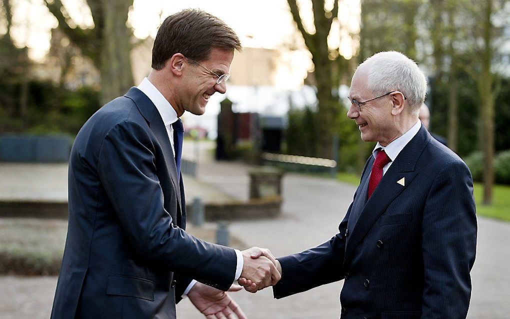 Rutte en Van Rompuy in 2012 op het Catshuis. Foto ANP