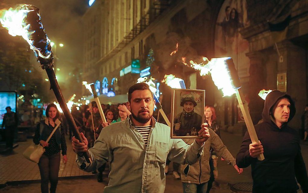 De mensen die omkwamen bij de rellen in Kiev worden herdacht. Foto EPA