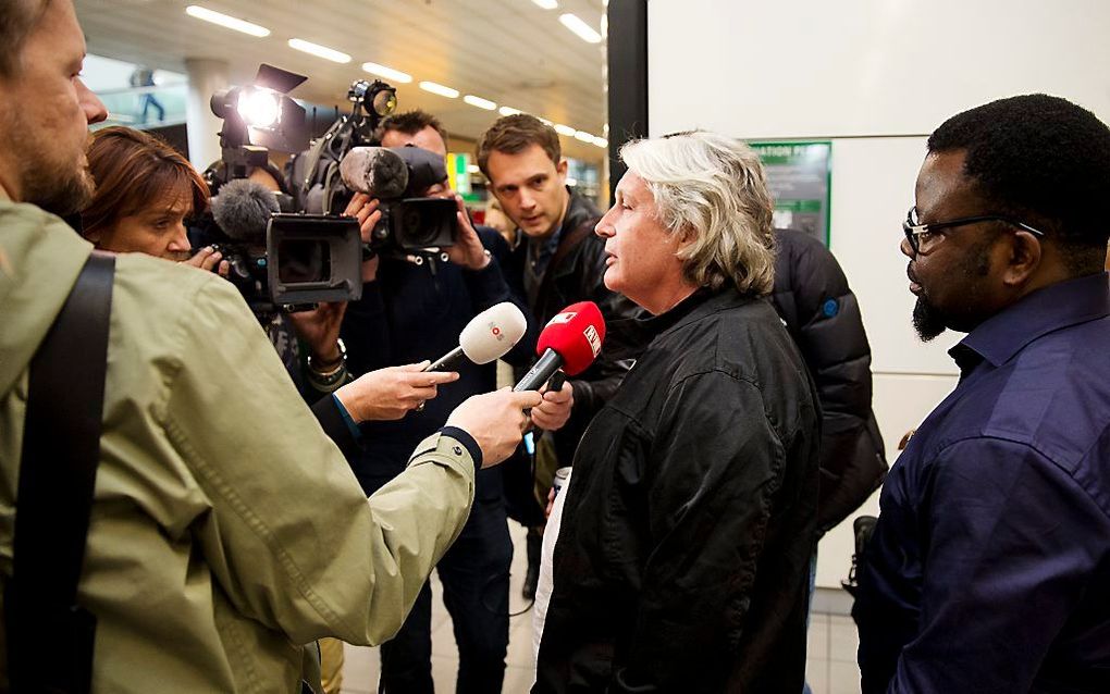 Groenendijk en Ofehe bij aankomst op Schiphol, afgelopen maandag. Foto ANP