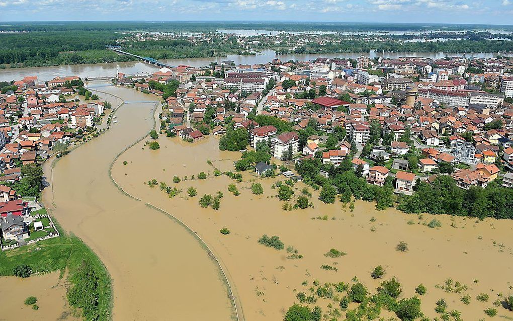 Overstroomd gebied nabij de Bosnische stad Brcko. Foto AFP