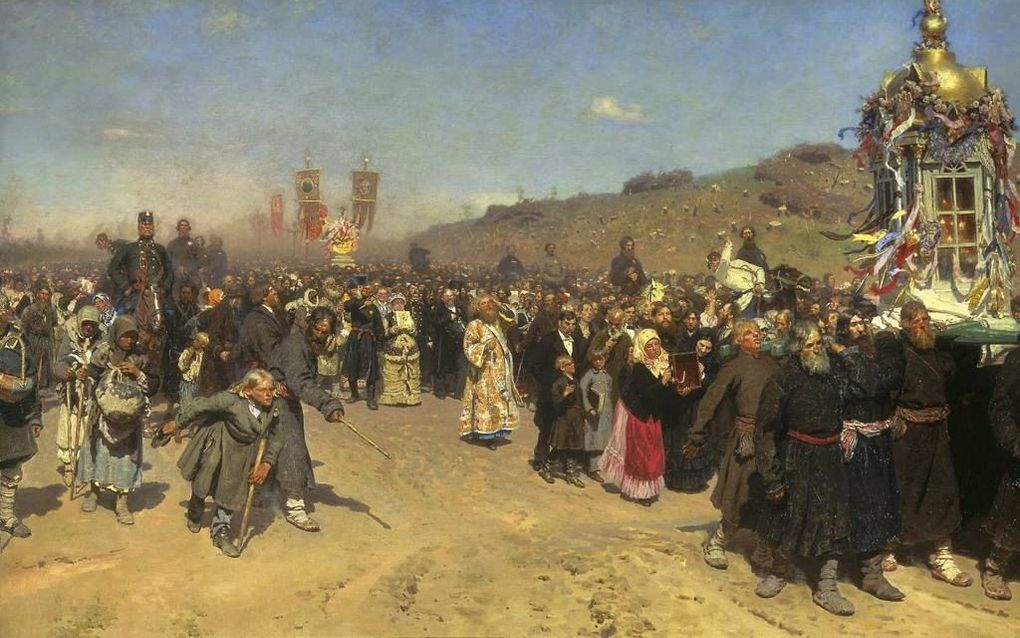 De kerkelijke processie in de provincie Koersk, van de bekende Russische schilder Ilya Repin (1844-1930). beeld Hermitage, Sint-Petersburg