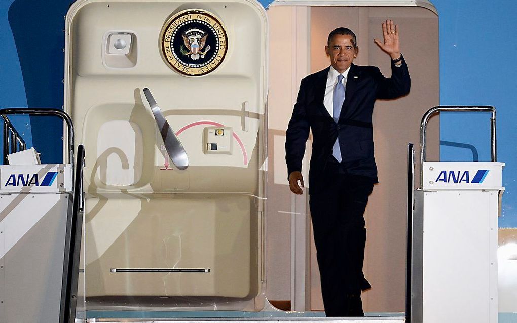 Obama bij aankomst in Japan, 23 april 2014. beeld AFP