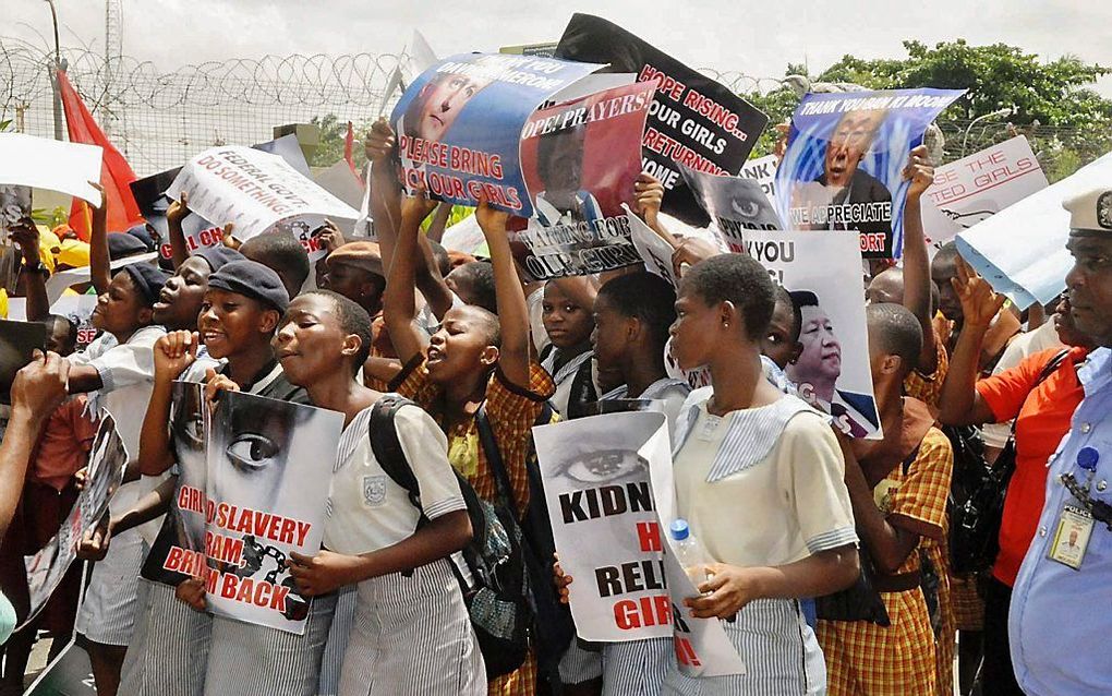 Protest wegens de gijzeling van schoolmeisjes door Boko Haram. Foto EPA