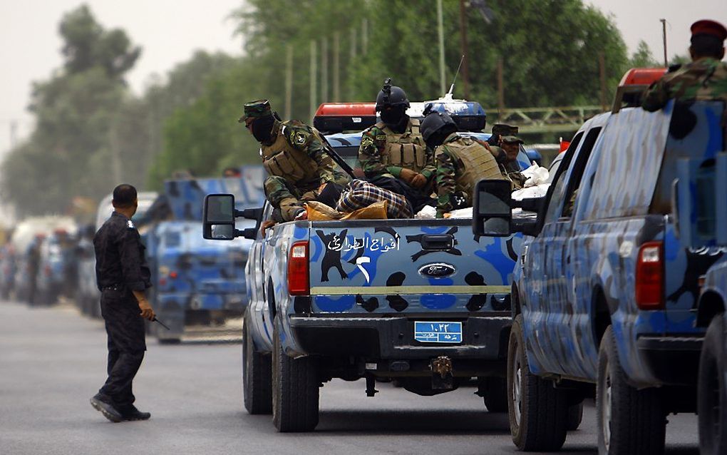 Irakese militairen op weg naar Mosul, afgelopen weekeinde. Foto AFP