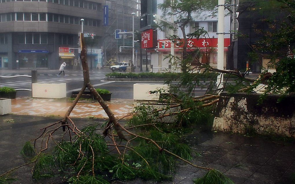 Schade dinsdag op het eiland Okinawa. Foto AFP